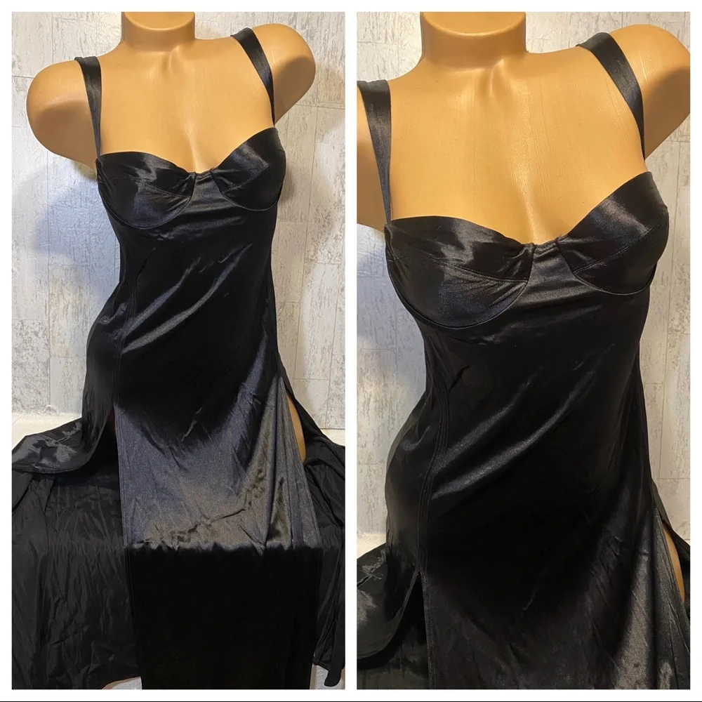 🎊🎉HOST PIC🎊🎉 VNTG Black Liquid Satin long night gown Victoria Secret Sissy - Picture 13 of 14